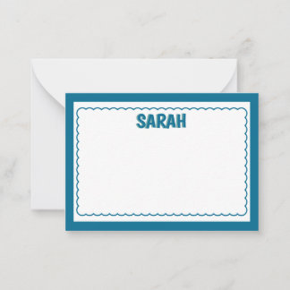 Minimalist Navy Blue Two Border Monogram, scallop  Card