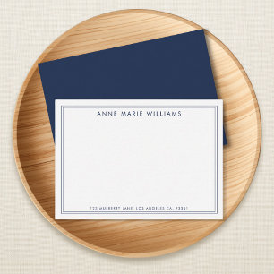 Minimalist Navy Blue Two Border Name Note Card