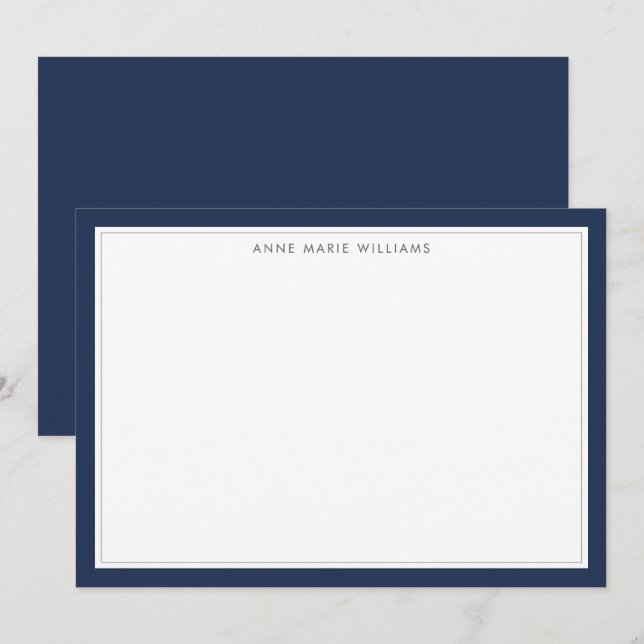 Minimalist Navy Blue Two Border Name Note Card (Front/Back)