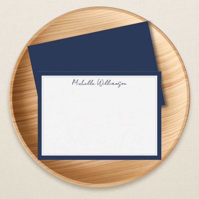 Minimalist Navy Blue Two Border Script Name Card (Creator Uploaded)