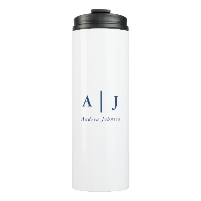 Minimalist Navy Blue Two Monogram Name Thermal Tumbler (Front)