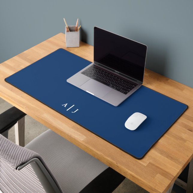 Minimalist Navy Blue Two Monogram Office Desk Mat (Office 2)