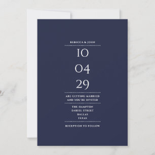 Minimalist Navy Blue Wedding Date All In One Invitation
