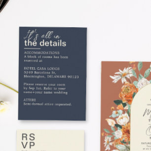 Minimalist Navy Blue Wedding Details Enclosure Card