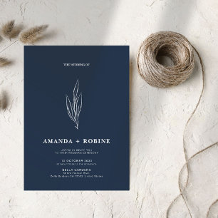 Minimalist Navy Blue Wedding Invitation