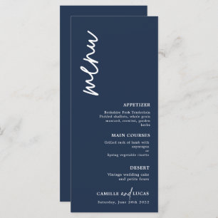 Minimalist Navy Blue Wedding Menu