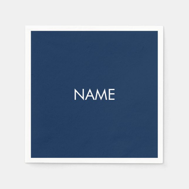 Minimalist navy blue white custom name text paper napkin (Front)