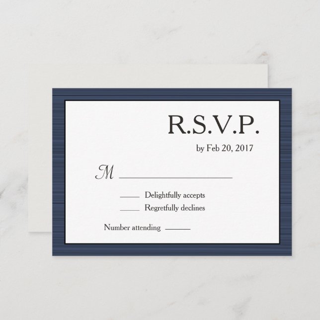 Minimalist Navy Blue White Grey Stripes RSVP Invitation (Front/Back)