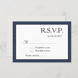 Minimalist Navy Blue White Grey Stripes RSVP Invitation