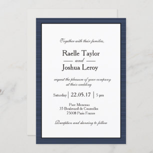 Minimalist Navy Blue White Grey Stripes Wedding Invitation