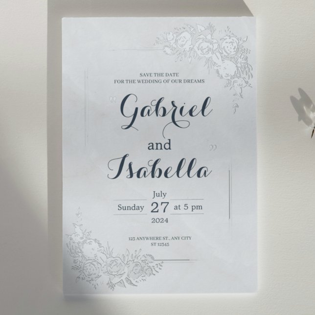 Minimalist Navy Blue White Marble Save The Date  (Creator Uploaded)