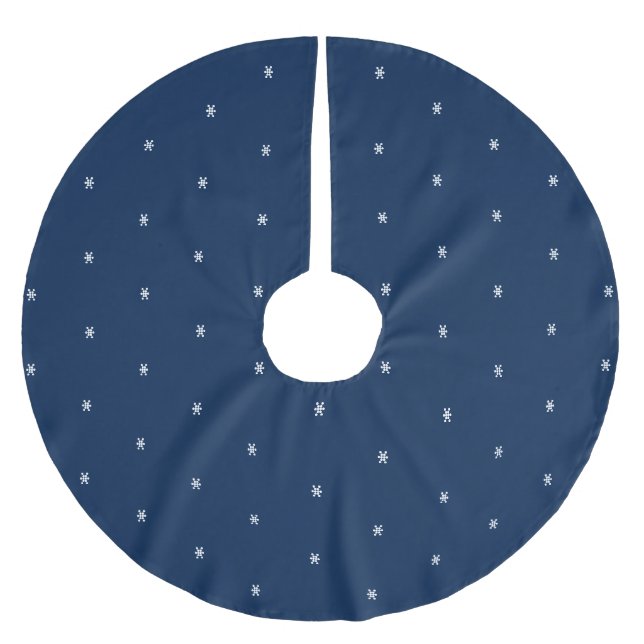 Minimalist navy blue & white snowflakes Christmas Brushed Polyester Tree Skirt (Front)