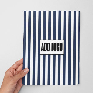 Minimalist Navy Blue White Stripes Business Logo  Wrapping Paper Sheet