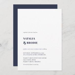Minimalist Navy Blue White Wedding Invitation