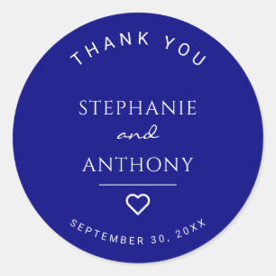 Minimalist Navy Blue with Heart Modern Wedding  Classic Round Sticker