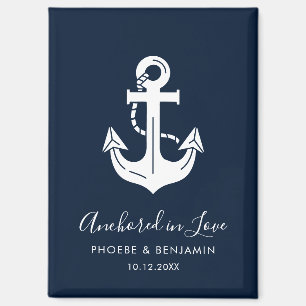 Minimalist Navy Custom Name & Date Anchor Wedding Magnet