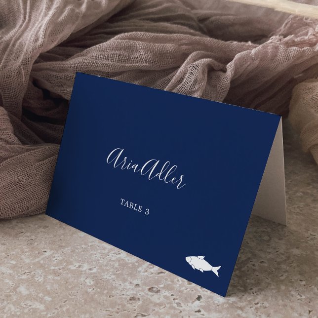 Minimalist | Navy Fish Meal Option Place Cards (Creator Uploaded)