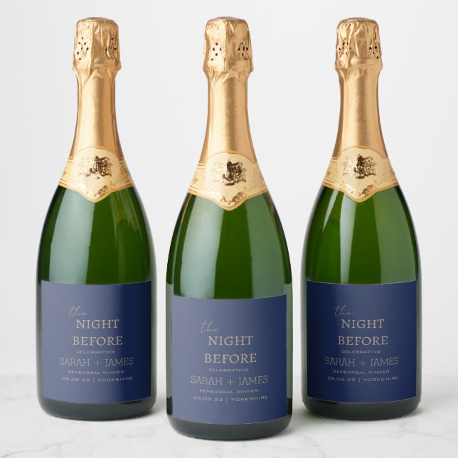 Minimalist Navy Gold the Night Before Wedding  Sparkling Wine Label (Bottles)