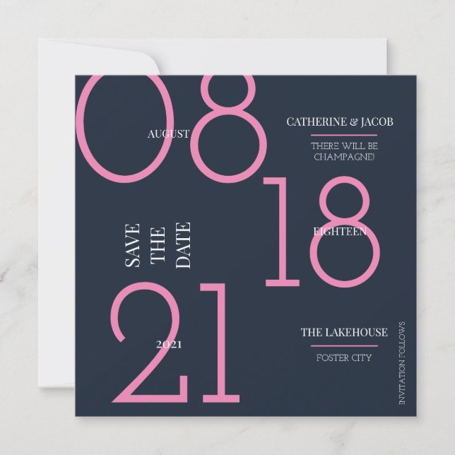 Minimalist Navy Pink Wedding Witty Message Save The Date (Front)