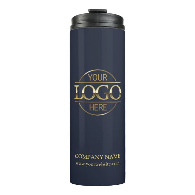 Minimalist Navy Promotional Company Business Logo Thermal Tumbler (Front)