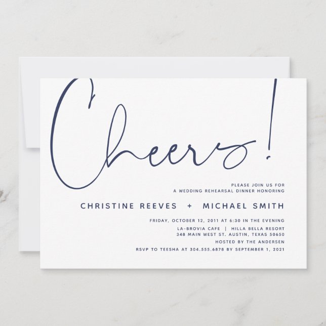 Minimalist Navy Script Wedding Rehearsal Dinner Invitation (Front)