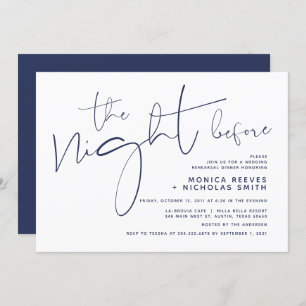Minimalist Navy Script Wedding Rehearsal Dinner Invitation
