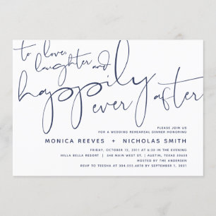 Minimalist Navy Script Wedding Rehearsal Dinner Invitation