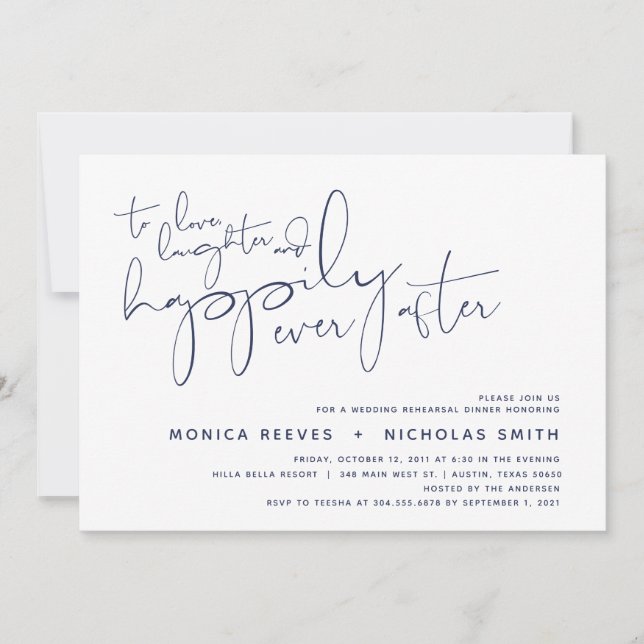 Minimalist Navy Script Wedding Rehearsal Dinner Invitation (Front)