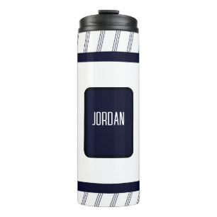 Minimalist Navy Stripe Custom Name Design  Thermal Tumbler