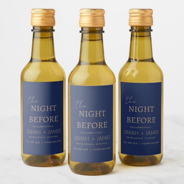 Minimalist Navy the Night Before Wedding Party  Wine Label (Bottles)