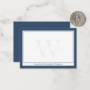Minimalist Navy Two Border Monogram Couple Card
