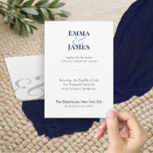 Minimalist Navy Wedding Invitation | QR Code