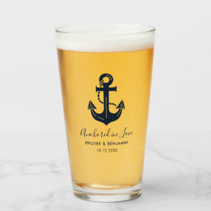 Minimalist Navy & White Custom Wedding Anchor Glass