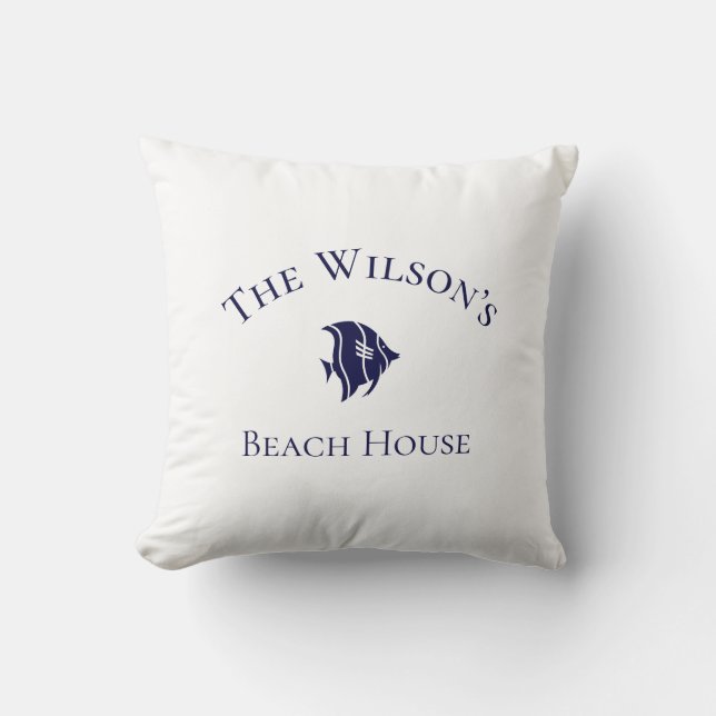 Minimalist Navy White Nautical Fish Cushion (Front)