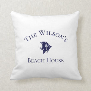 Minimalist Navy White Nautical Fish Cushion