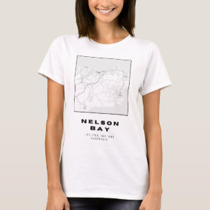 Minimalist Nelson Bay Map with Coordinates T-Shirt