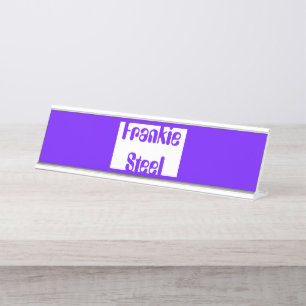 Minimalist neon blue and white desk name plate