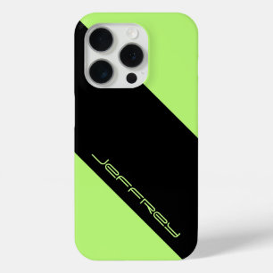Minimalist Neon Green & Black Personalised Name iPhone 15 Pro Case