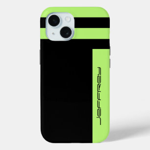 Minimalist Neon Green & Black Simple Modern Stripe iPhone 15 Case