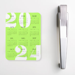 Minimalist Neon Green White Black  2024 Calendar Magnet