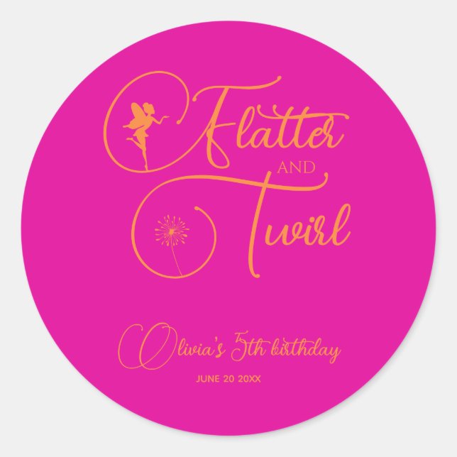 Minimalist Neon Pink Fairy Birthday  Classic Round Sticker (Front)