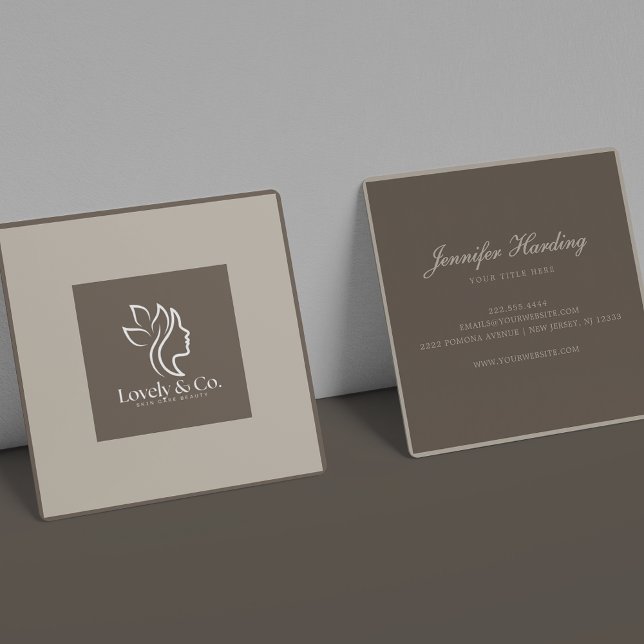 Minimalist Neutral Beige Beauty Square  Business Card (Creator Uploaded)