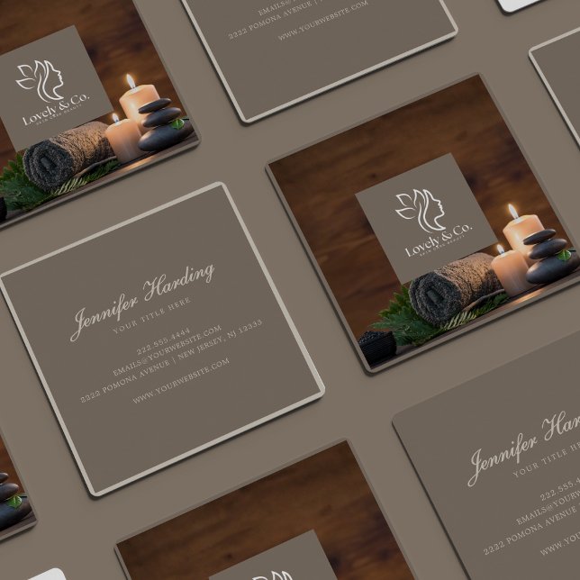 Minimalist Neutral Beige Beauty Square with photo Business Card (Creator Uploaded)