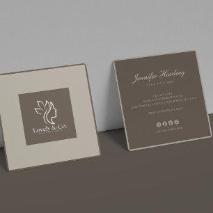 Minimalist Neutral Beige Beauty Square with photo Business Card