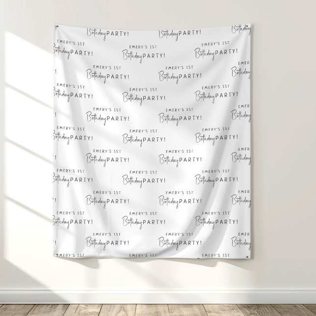 Minimalist Neutral Birthday Party Step And Repeat Tapestry (Creator Uploaded)