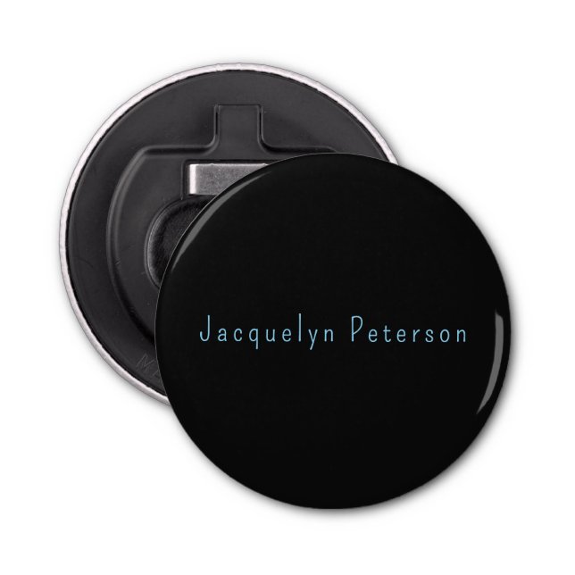 Minimalist Neutral Black Blue Elegant Modern Name Bottle Opener (Front)