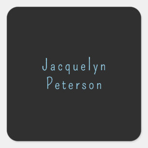 Minimalist Neutral Black Blue Elegant Modern Name Square Sticker