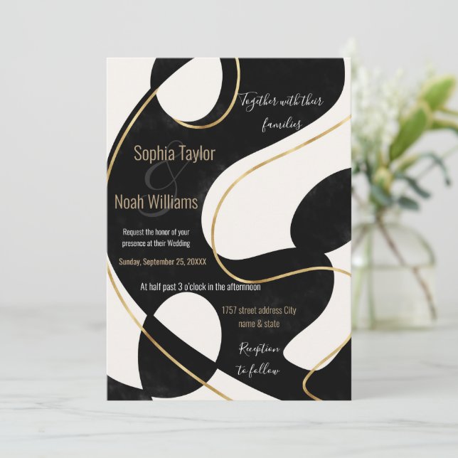 Minimalist Neutral Black Gold Abstract Painting (Standing Front)