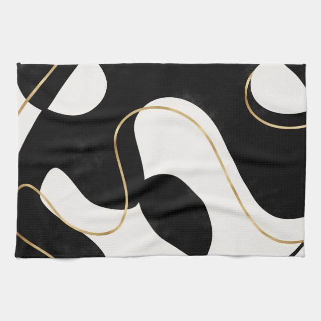 Minimalist Neutral Black Gold Abstract Tea Towel (Horizontal)