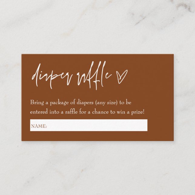 Minimalist Neutral Boho Hello Baby Diaper Raffle Enclosure Card (Front)